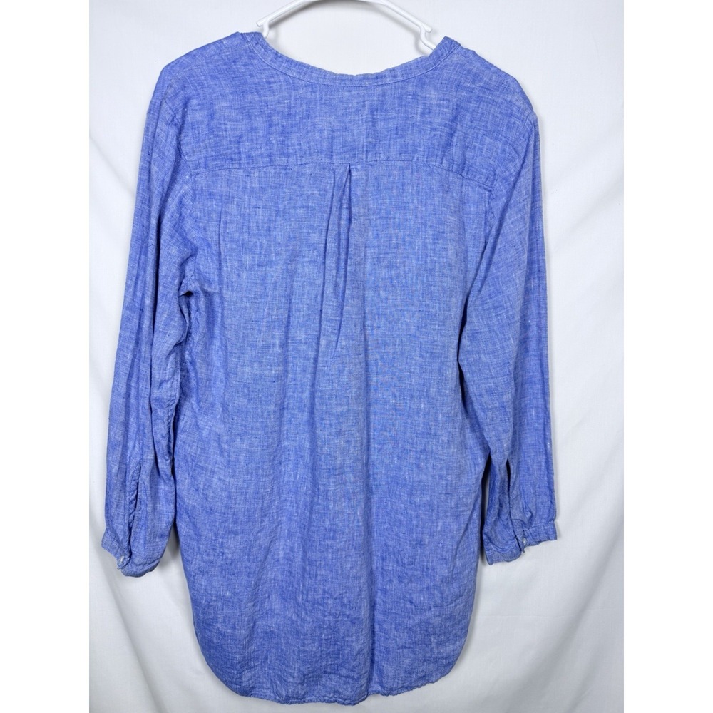 L.L.Bean 100% Linen Tunic Top Medium Blue Coastal Grandmother Beachy Boho - Picture 5 of 10